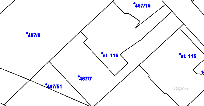 Parcela st. 116 v KÚ Cerhonice, Katastrální mapa