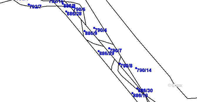 Parcela st. 886/29 v KÚ Cerhonice, Katastrální mapa