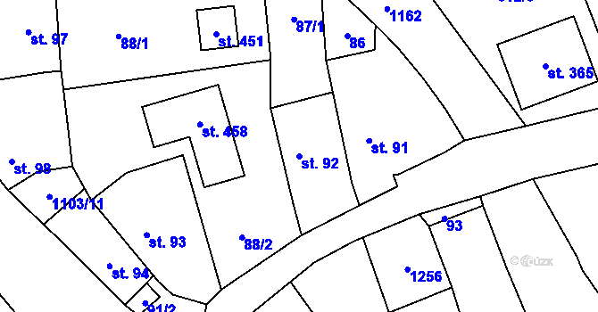 Parcela st. 92 v KÚ Cerhovice, Katastrální mapa