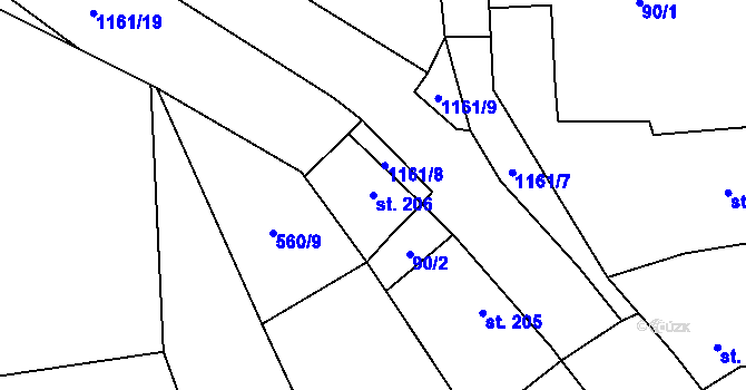 Parcela st. 206 v KÚ Cerhovice, Katastrální mapa