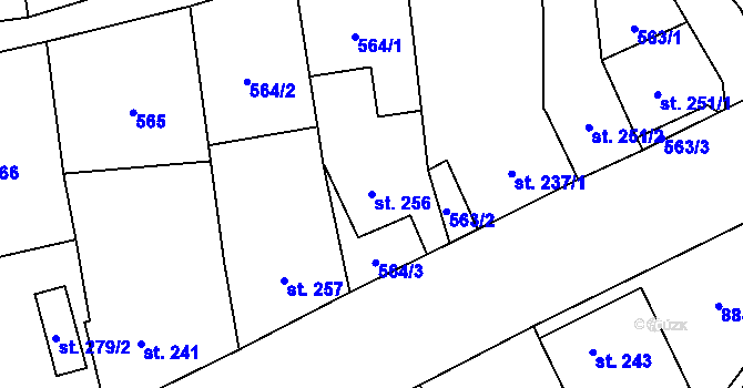 Parcela st. 256 v KÚ Cerhovice, Katastrální mapa