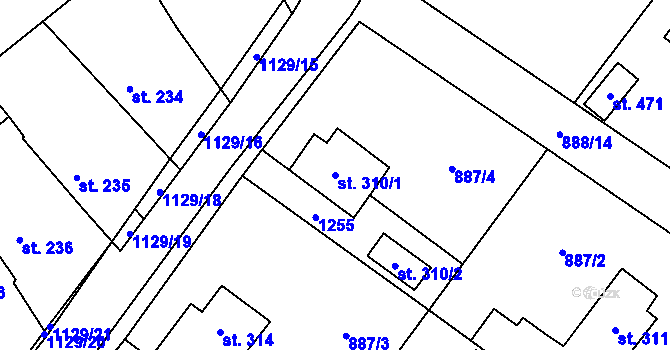 Parcela st. 310/1 v KÚ Cerhovice, Katastrální mapa