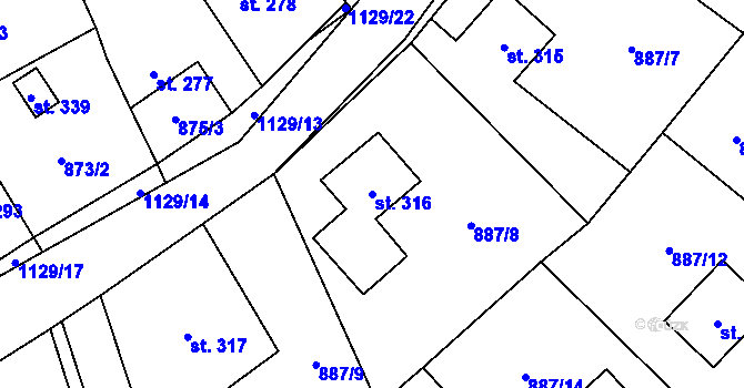 Parcela st. 316 v KÚ Cerhovice, Katastrální mapa