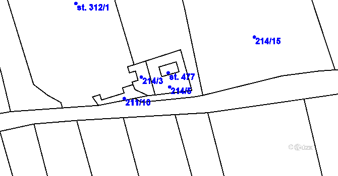 Parcela st. 211/5 v KÚ Cerhovice, Katastrální mapa