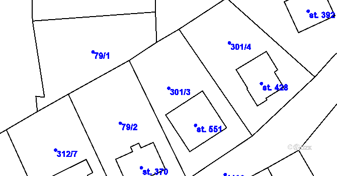 Parcela st. 301/3 v KÚ Cerhovice, Katastrální mapa