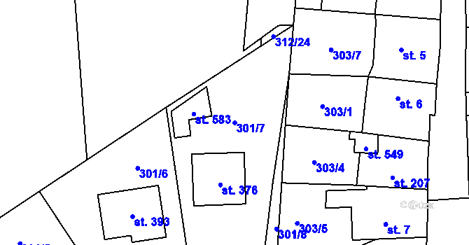 Parcela st. 301/7 v KÚ Cerhovice, Katastrální mapa