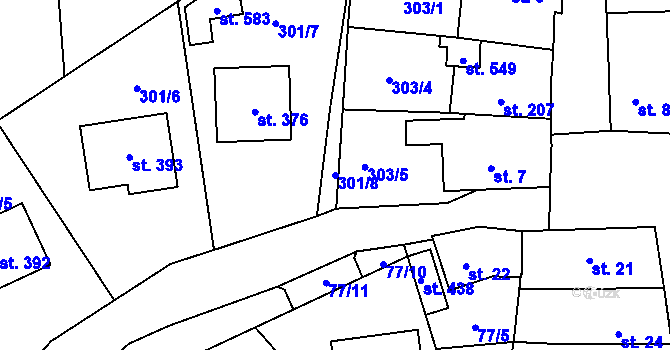 Parcela st. 301/8 v KÚ Cerhovice, Katastrální mapa