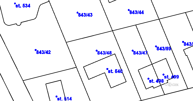 Parcela st. 843/48 v KÚ Cerhovice, Katastrální mapa