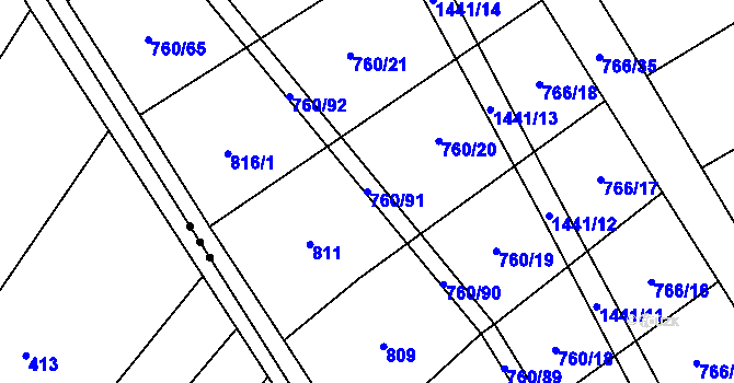 Parcela st. 760/91 v KÚ Cetechovice, Katastrální mapa