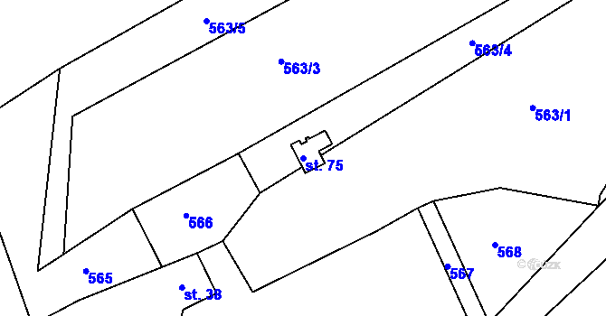 Parcela st. 75 v KÚ Cetenov, Katastrální mapa