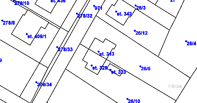 Parcela st. 313 v KÚ Cetkovice, Katastrální mapa