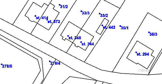 Parcela st. 344 v KÚ Cetkovice, Katastrální mapa
