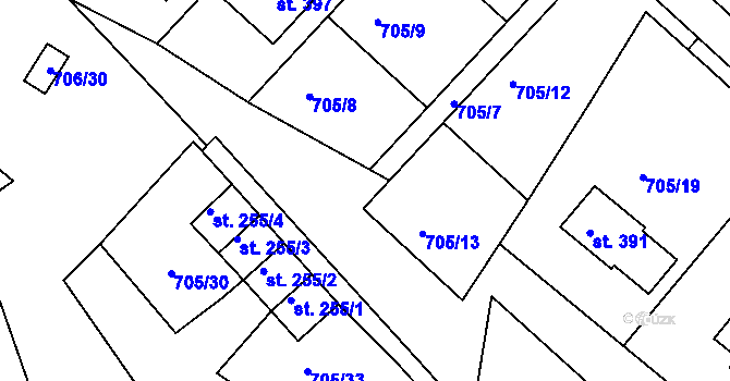 Parcela st. 705/26 v KÚ Cetkovice, Katastrální mapa
