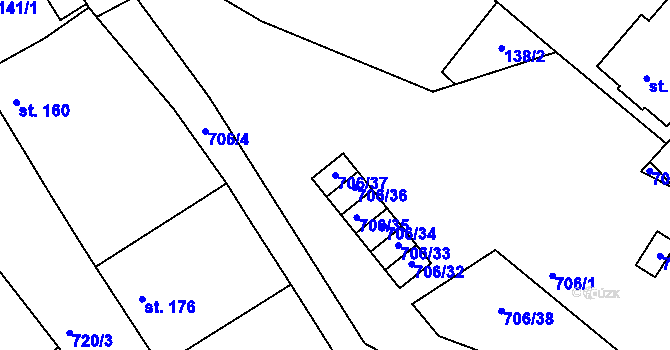 Parcela st. 706/37 v KÚ Cetkovice, Katastrální mapa