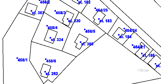 Parcela st. 388 v KÚ Cetoraz, Katastrální mapa