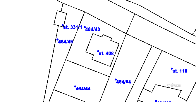 Parcela st. 408 v KÚ Cetoraz, Katastrální mapa