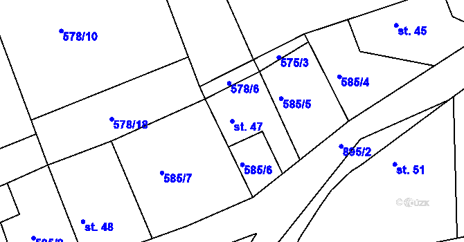 Parcela st. 47 v KÚ Cetyně, Katastrální mapa