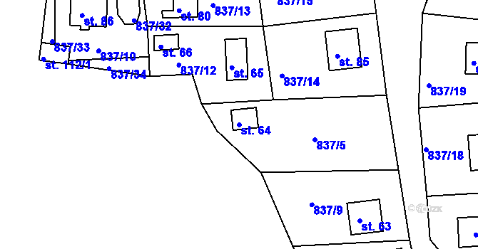 Parcela st. 64 v KÚ Cetyně, Katastrální mapa