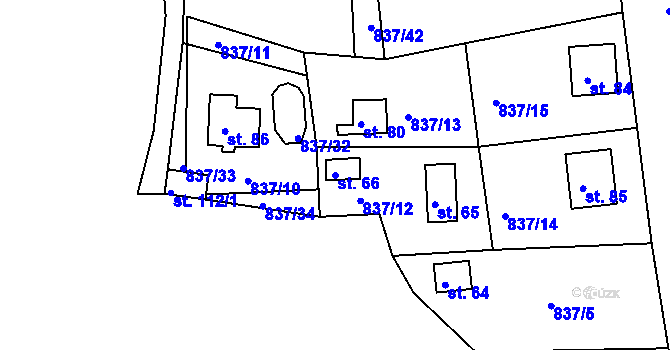 Parcela st. 66 v KÚ Cetyně, Katastrální mapa