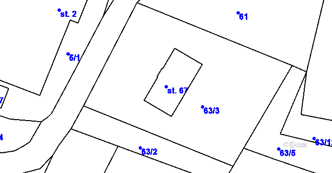 Parcela st. 67 v KÚ Cetyně, Katastrální mapa