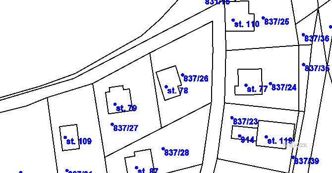 Parcela st. 78 v KÚ Cetyně, Katastrální mapa