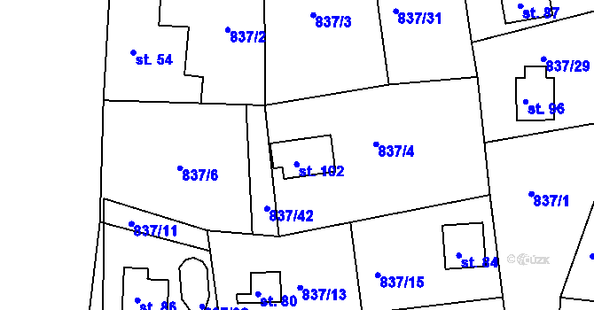 Parcela st. 102 v KÚ Cetyně, Katastrální mapa