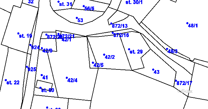 Parcela st. 42/2 v KÚ Cetyně, Katastrální mapa