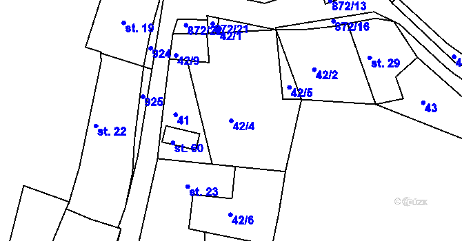 Parcela st. 42/4 v KÚ Cetyně, Katastrální mapa
