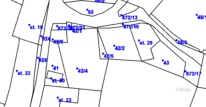 Parcela st. 42/5 v KÚ Cetyně, Katastrální mapa