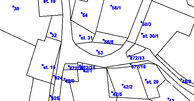 Parcela st. 53 v KÚ Cetyně, Katastrální mapa