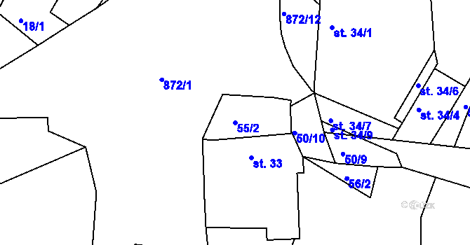 Parcela st. 55/2 v KÚ Cetyně, Katastrální mapa