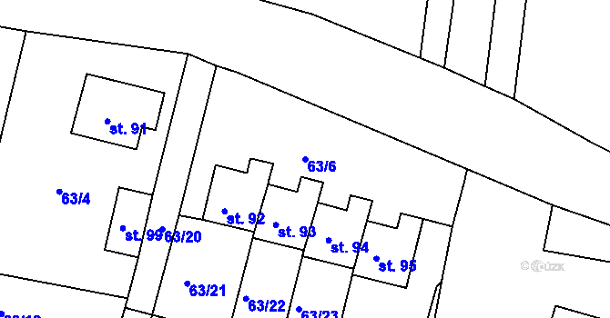 Parcela st. 63/6 v KÚ Cetyně, Katastrální mapa