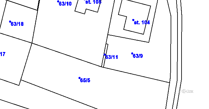 Parcela st. 63/11 v KÚ Cetyně, Katastrální mapa