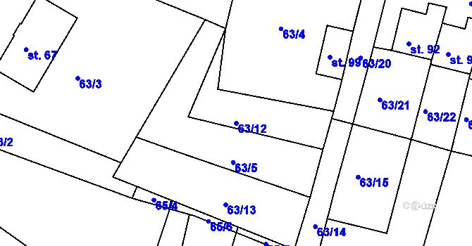 Parcela st. 63/12 v KÚ Cetyně, Katastrální mapa