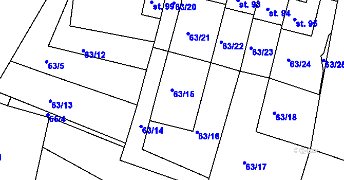 Parcela st. 63/15 v KÚ Cetyně, Katastrální mapa