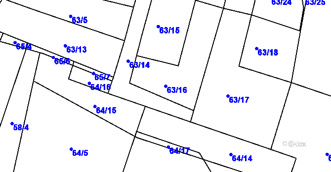 Parcela st. 63/16 v KÚ Cetyně, Katastrální mapa