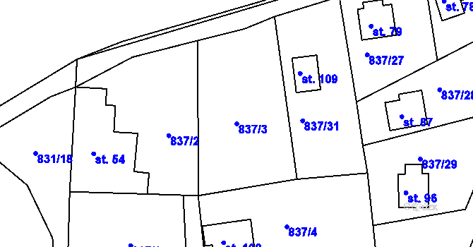 Parcela st. 837/3 v KÚ Cetyně, Katastrální mapa