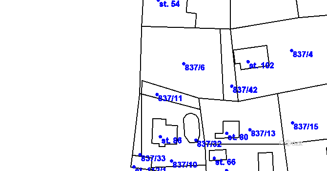 Parcela st. 837/11 v KÚ Cetyně, Katastrální mapa