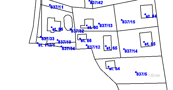 Parcela st. 837/12 v KÚ Cetyně, Katastrální mapa
