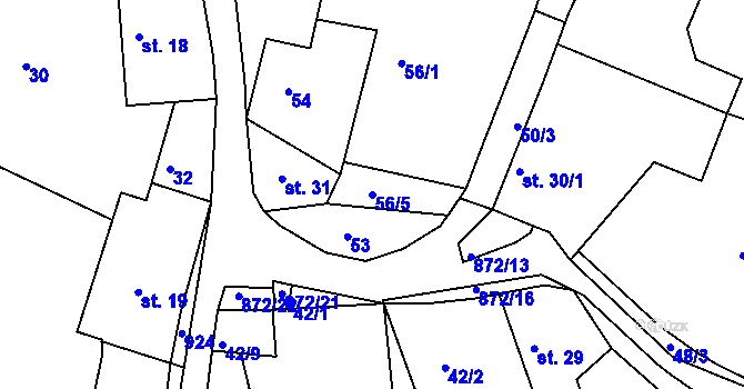 Parcela st. 56/5 v KÚ Cetyně, Katastrální mapa