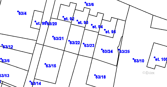Parcela st. 63/23 v KÚ Cetyně, Katastrální mapa