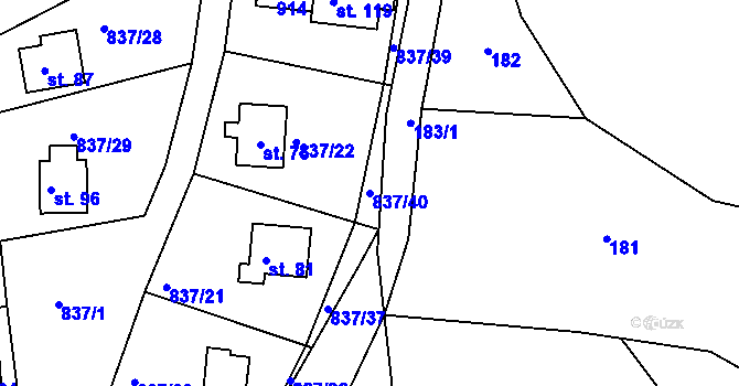 Parcela st. 837/40 v KÚ Cetyně, Katastrální mapa