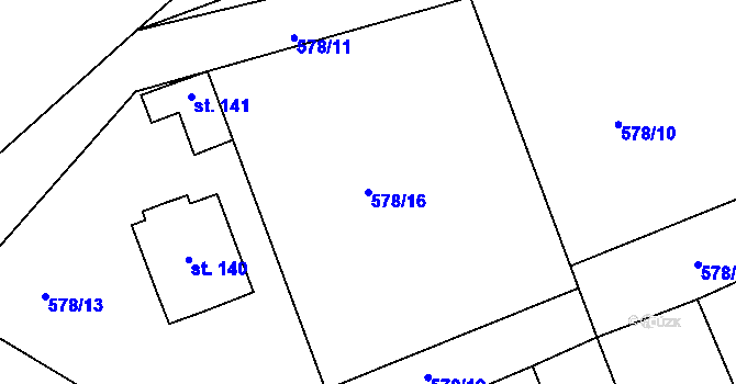 Parcela st. 578/16 v KÚ Cetyně, Katastrální mapa