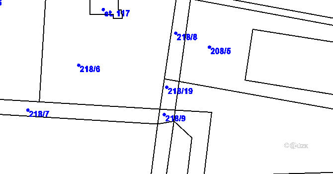 Parcela st. 218/19 v KÚ Cetyně, Katastrální mapa
