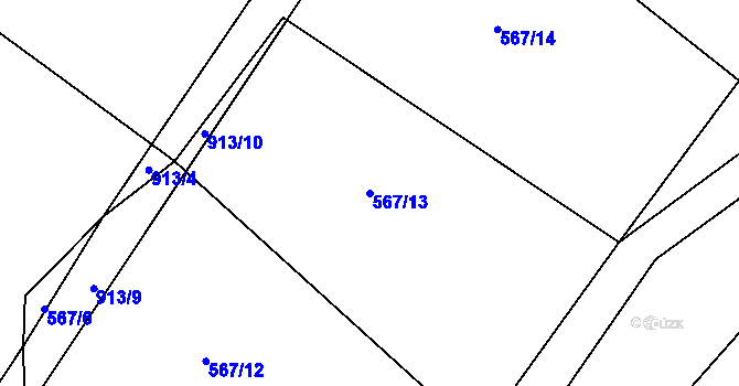 Parcela st. 567/13 v KÚ Cetyně, Katastrální mapa