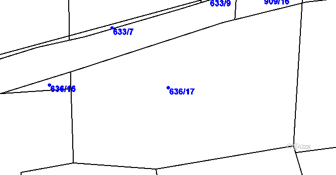 Parcela st. 636/17 v KÚ Cetyně, Katastrální mapa