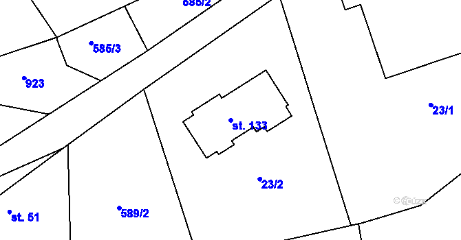 Parcela st. 133 v KÚ Cetyně, Katastrální mapa