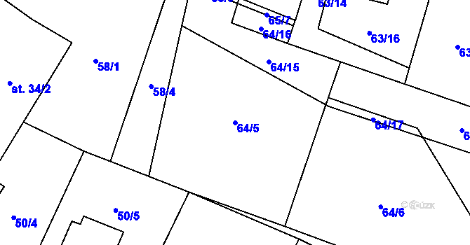 Parcela st. 64/5 v KÚ Cetyně, Katastrální mapa