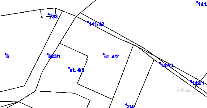 Parcela st. 4/2 v KÚ Cidlina, Katastrální mapa