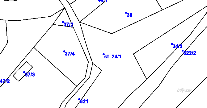 Parcela st. 24/1 v KÚ Cidlina, Katastrální mapa